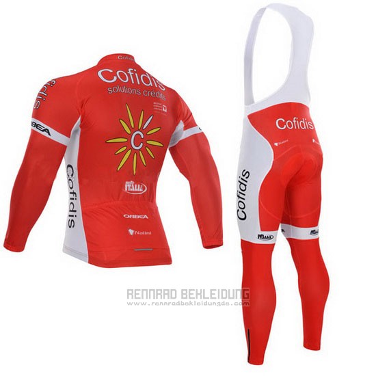 2015 Fahrradbekleidung Cofidis Rot Trikot Langarm und Tragerhose